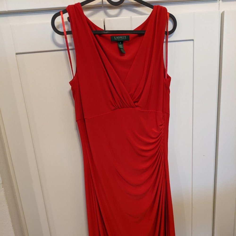 Red Sleeveless Ruched Dress - Lauren Ralph Lauren